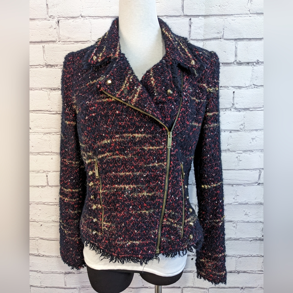 Zara Black Multicolor Tweed Moto Blazer Jacket